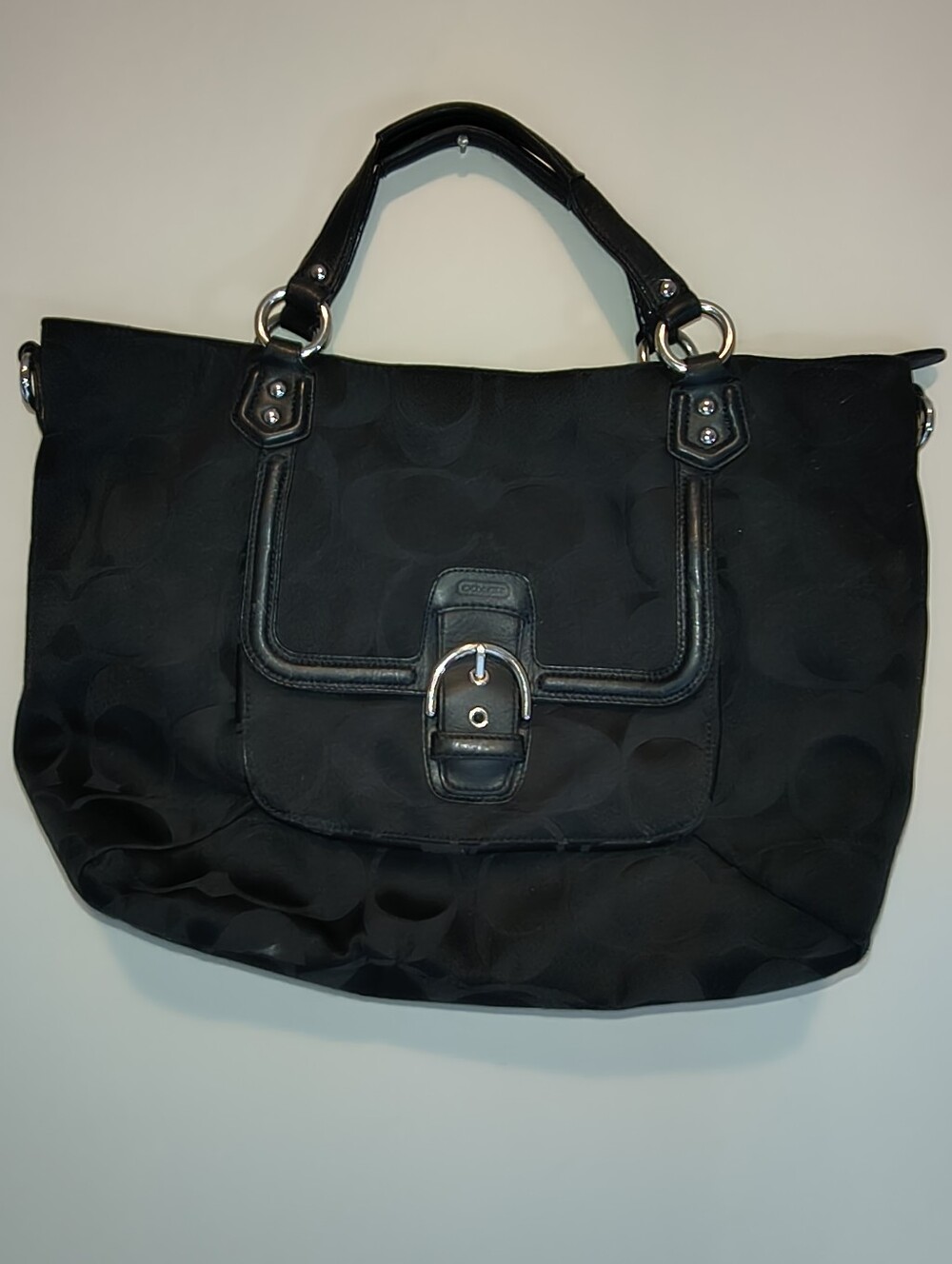 Coach Black Signature Tote with Buckle Front Pocket